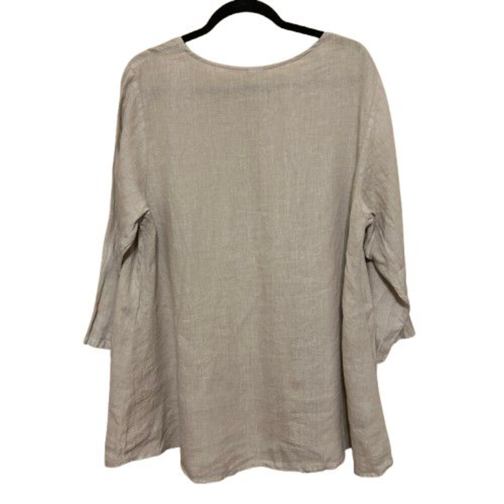 Match Point 100% Linen Tunic Top Womens Large Tan Brown Coastal Beachy Lagenlook - Picture 3 of 8